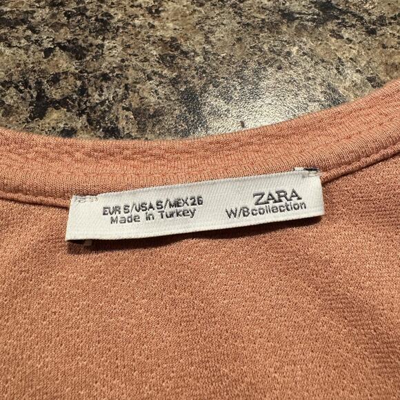 Zara Womens Dress Shift Pockets Raw Edges Coral Size Small LD - Picture 3 of 5